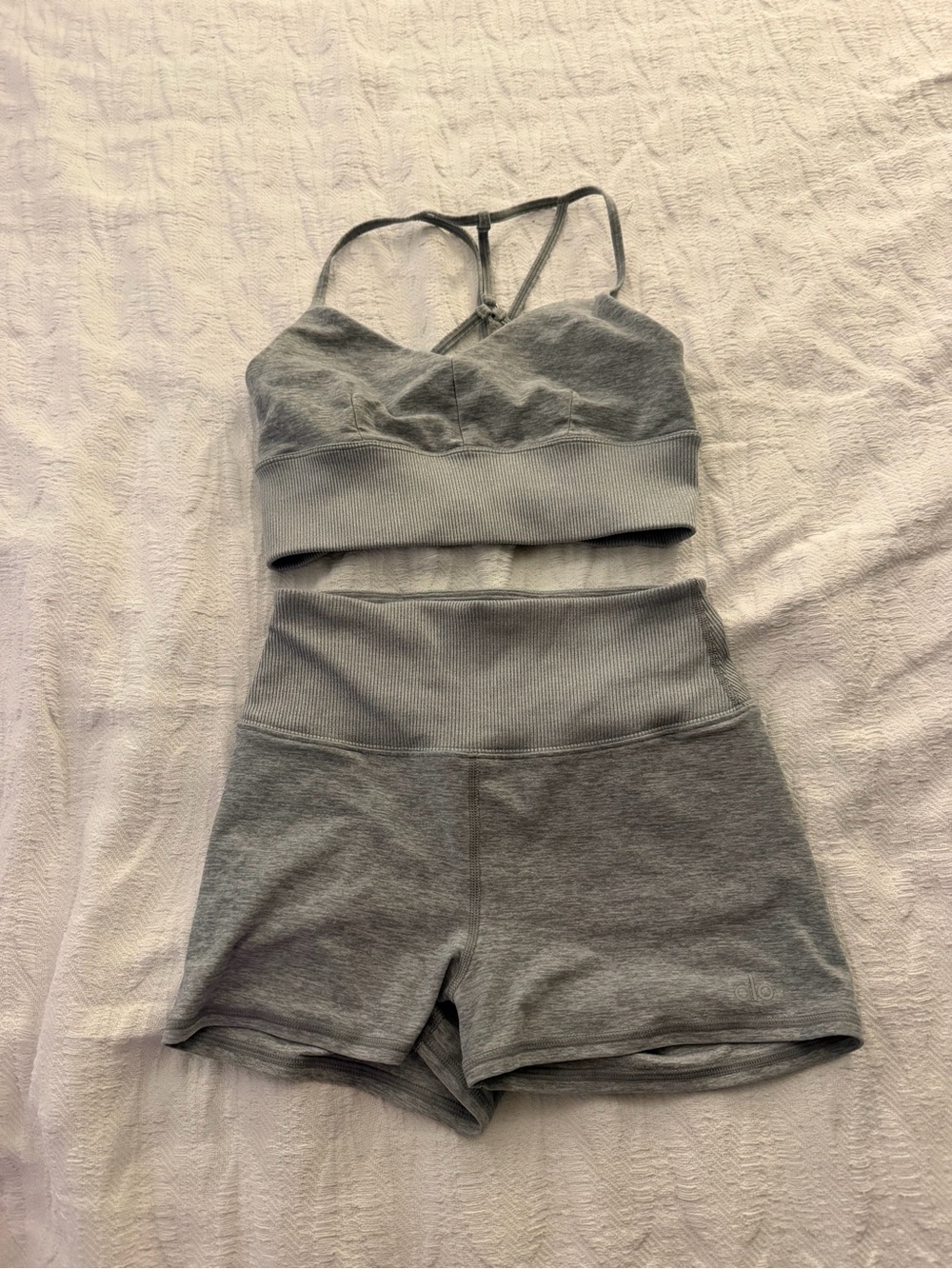 ALO Yoga Alosoft Gray Ribbed High-Waist Shorts